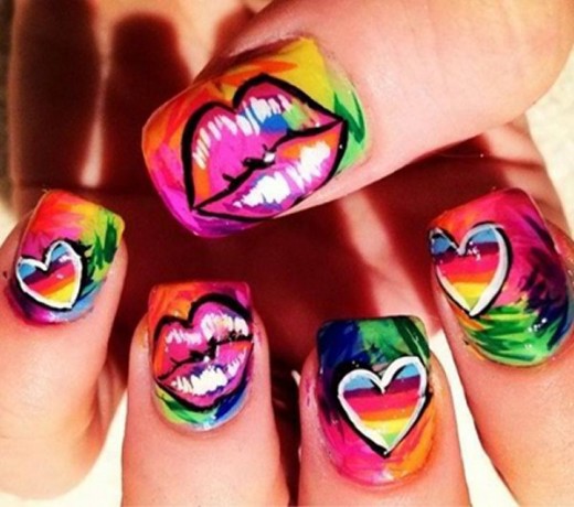 Lips and Heart Nail Art Designs For Eid