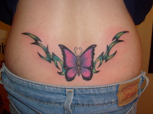 Kanji Flower and Butterfly Tattoo Design 2014