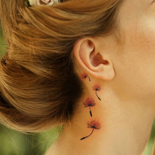Cool Dandelion Tattoo on Back Ear for Summer