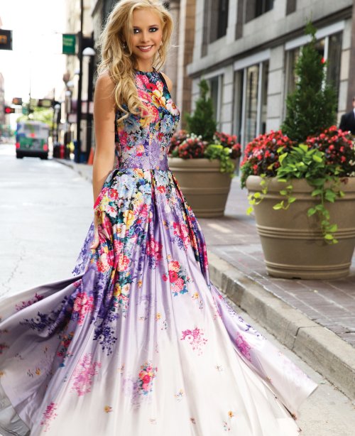Purple Floral Prom Gown for Girls 2015