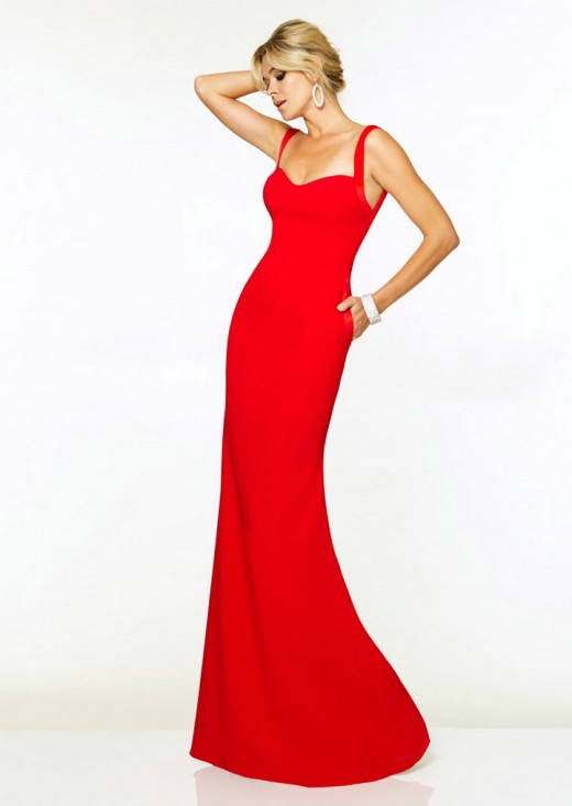 Straps Chiffon Long Simple Red Prom Dresses 2015