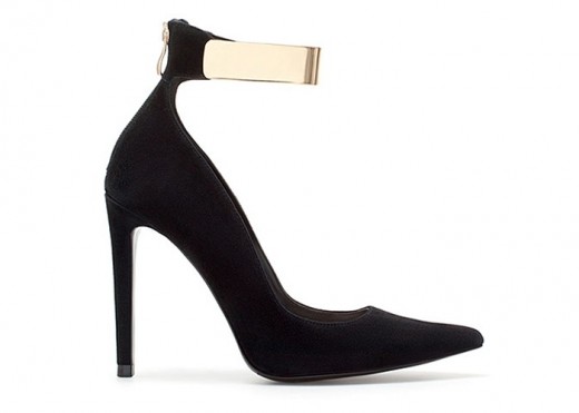 Black High Heeled Courts With Gold Ankle Strap