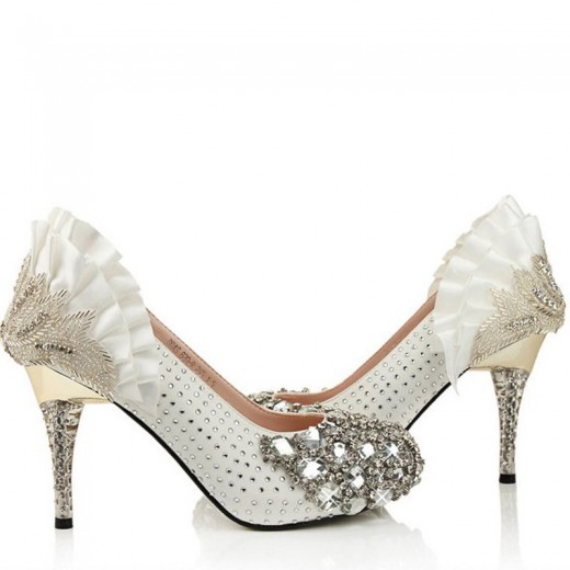 White High Heels Bridal Shoes for Christmas Party