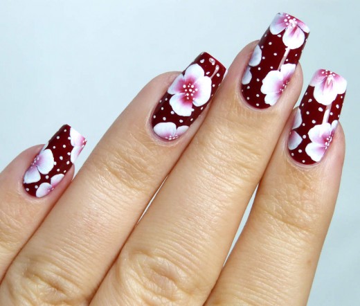 Beautiful One Stroke Floral Nail Design 2016