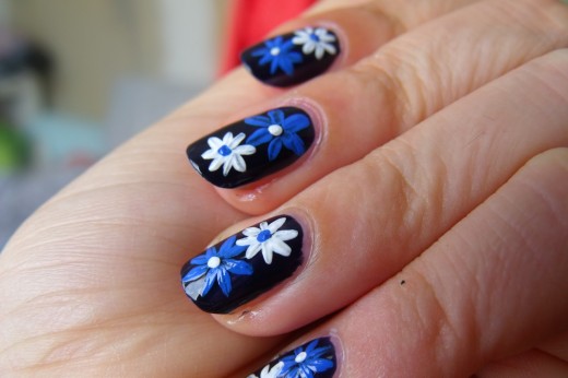 Blue and White Flower Nail Art Designs