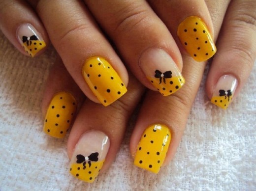 Yellow and Bow Nail Art Designs for Party 2016
