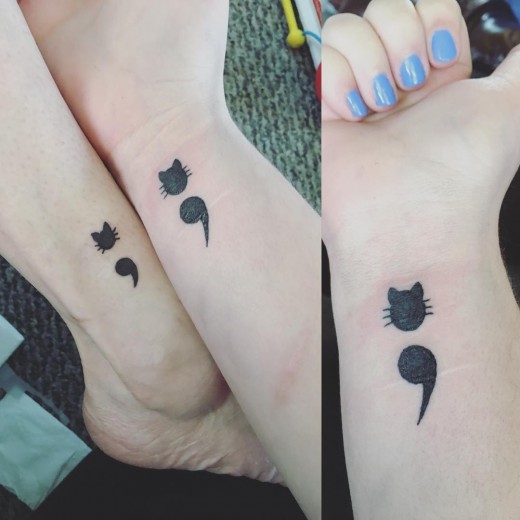 Cat Shaped Mother Daughter Tattoo Art