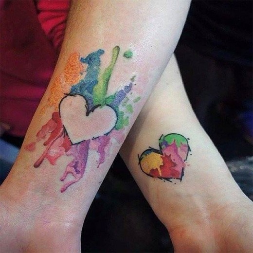 Heart Shaped Water Color Mom Tattoo Designs