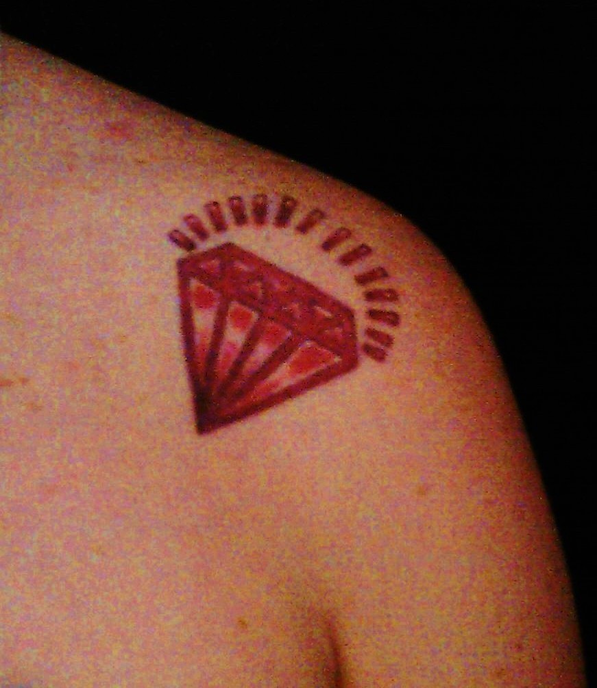 Red Diamond Tattoo on Left Front Shoulder for Women 